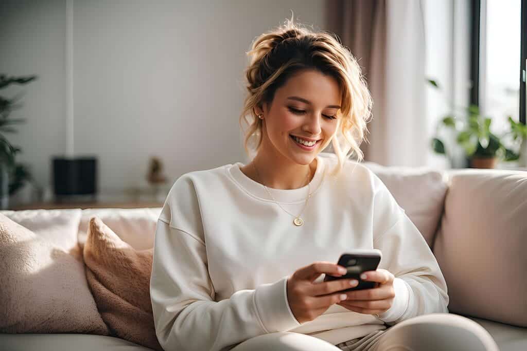 Woman smiles while chatting to friend about how refreshed she feels after outpatient addiction treatment